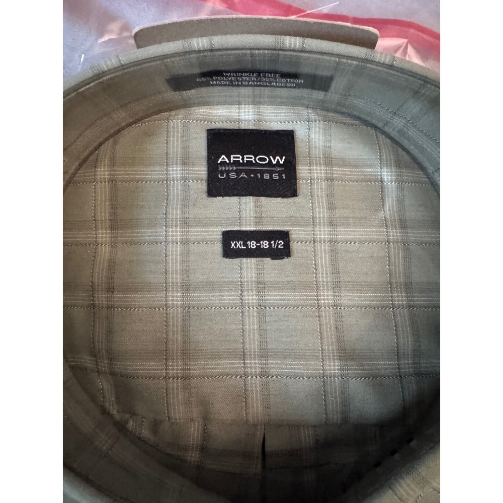 Arrow USA 1851 Mens XXL Sage Green Plaid Wrinkle Free Button Down Shirt NWT - Picture 2 of 5